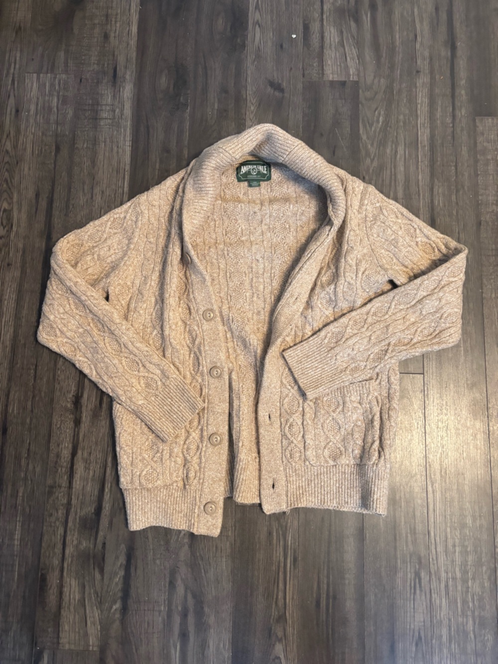 American Eagle Outfitters Beige Cable Knit Shawl Collar Cardigan